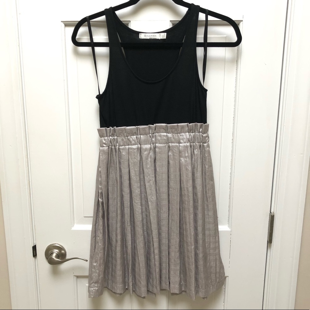 MINKPINK Tulip Pleated Tank Dress - Black/Silver